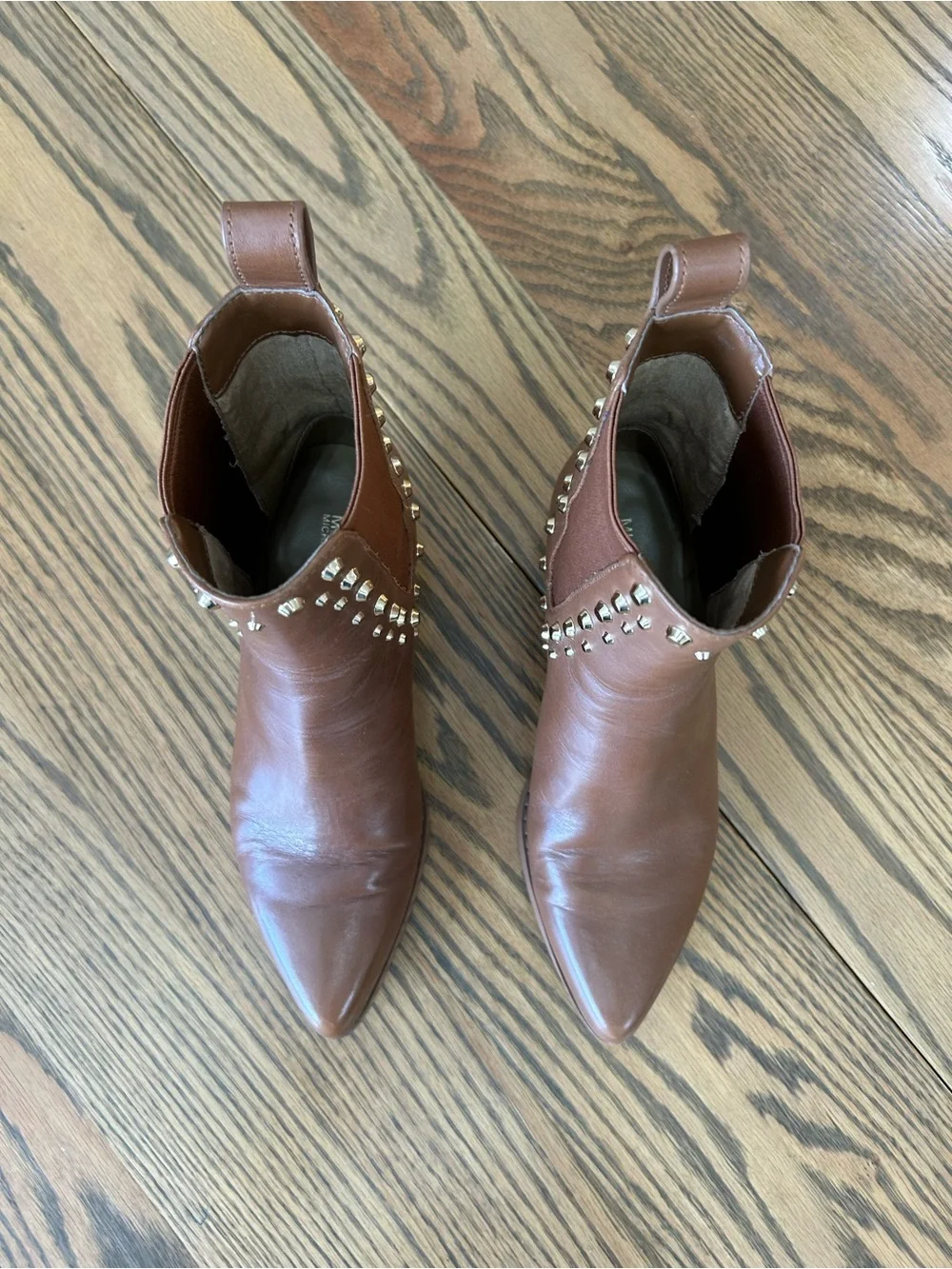 MICHAEL Michael Kors Brown Leather Studded Ankle Boots, size 6.5